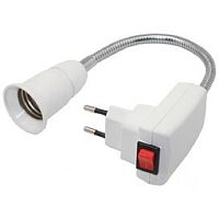 Переходник гибкий вилка-патрон Ecola E27 300мм с выключателем белый картинка 